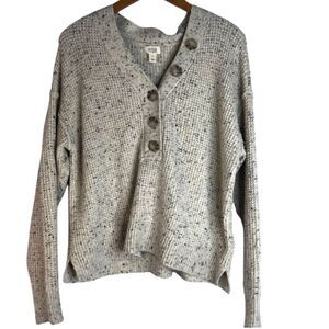 ANA A New Approach Mottled Knit Vneck Button Detail Fisherman Sweater Size Small